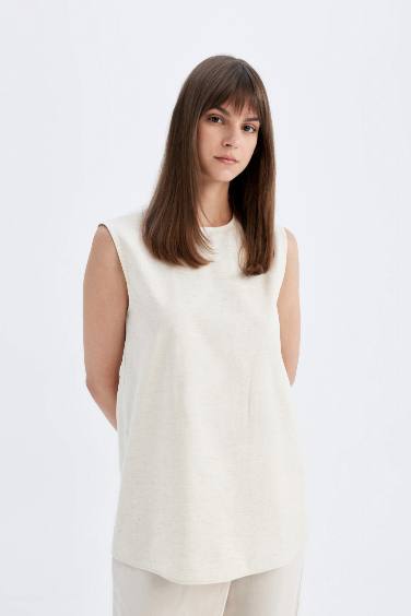 Regular Fit Cotton Crew Neck Short Sleeve Tunic