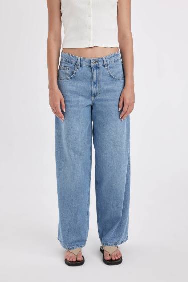 Palazzo Low Waist Long Washed Jeans