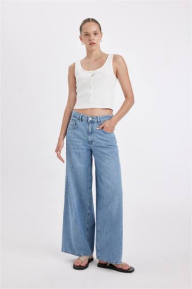 Palazzo Low Waist Long Washed Jeans