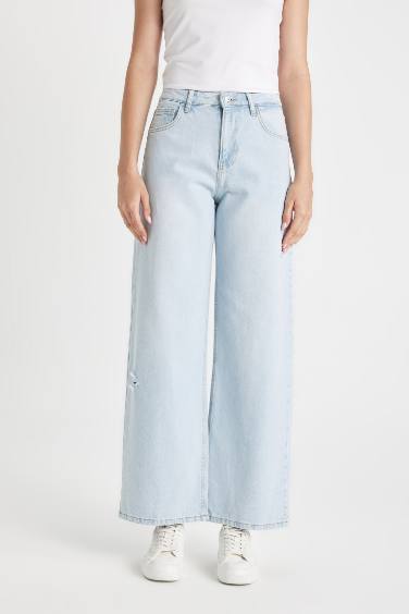 Wide Leg Normal Waist Long Washed Jeans