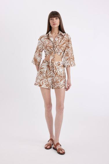 Chemisier court à Manches Courtes en Voile à col de chemise