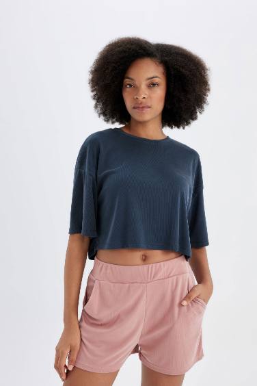 DeFactoFit Crew Neck Sports Modal Crop T-Shirt