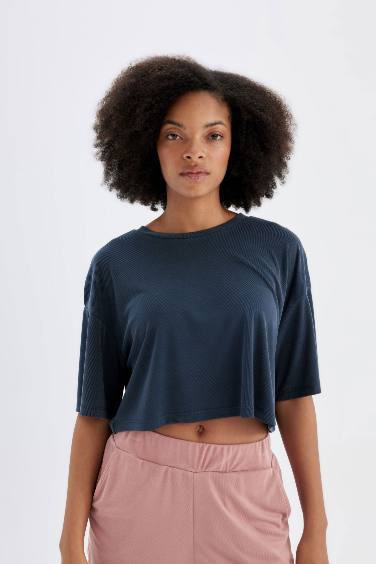 DeFactoFit Crew Neck Sports Modal Crop T-Shirt