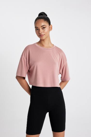 DeFactoFit Crew Neck Sports Modal Crop T-Shirt