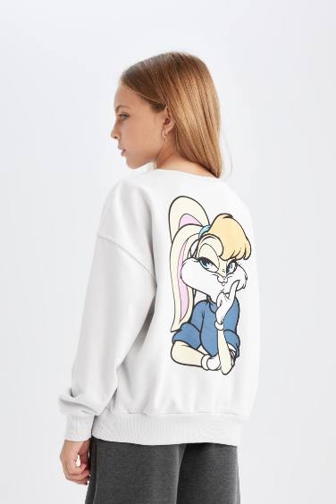 Kız Çocuk Looney Tunes Baskılı Relax Fit Bisiklet Yaka Sweatshirt