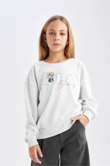 Looney Tunes Relax Fit Bisiklet Yaka Sırt Baskılı Sweatshirt Kız Çocuk
