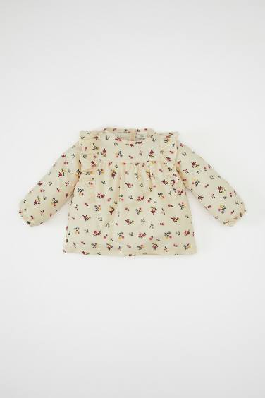 Baby Girl Crew Neck Twill Shirt