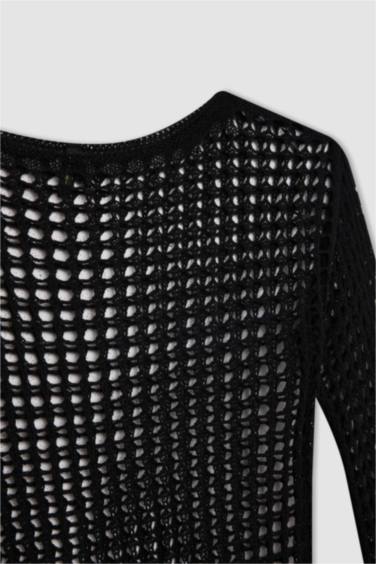 فستان قصير كروشيه ردن طويل قصة عادية