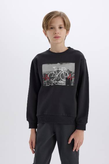 Boy Crew Neck Printed Thick Sweatshirt