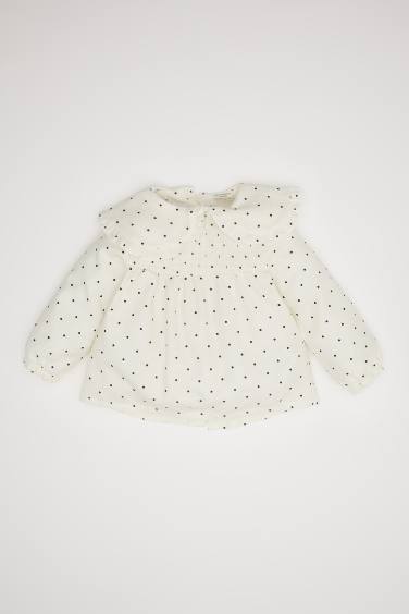 Baby Girl Large Collar Polka Dot Twill Long Sleeve Shirt