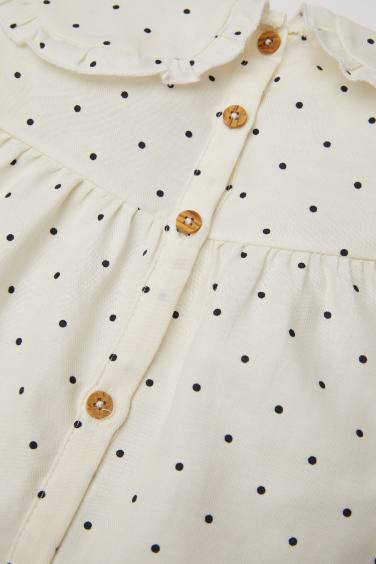 Baby Girl Large Collar Polka Dot Twill Long Sleeve Shirt