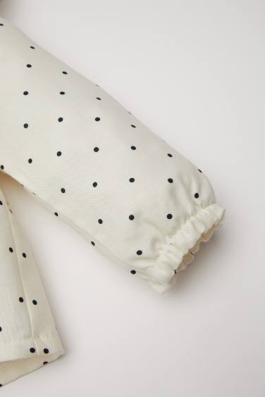 Baby Girl Large Collar Polka Dot Twill Long Sleeve Shirt