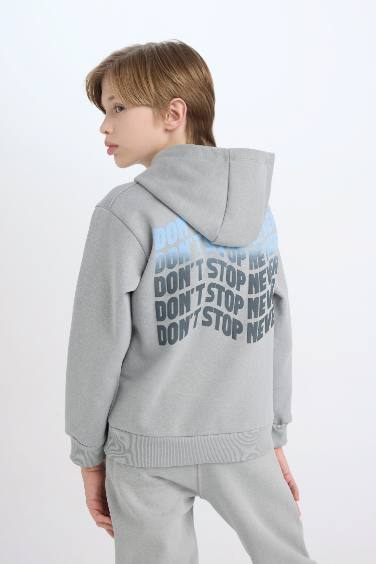 Boy Hooded Back Printed Sweatshirt