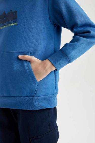 Boy Regular Fit Hooded Back Printed Thick Sweatshirt