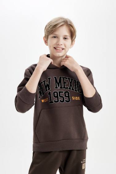 Boy Printed Hooded Thick Sweatshirt