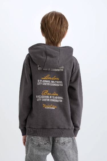 Boy Hooded Back Printed Sweatshirt