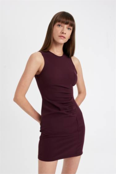 Bodycon Crew Neck Draped Basic Sleeveless Mini Black Dress