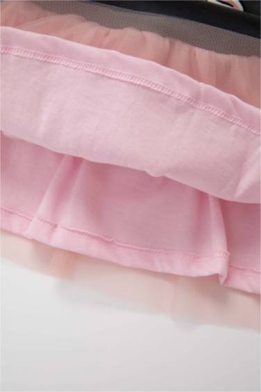 فستان قماش رقيق قصة عادية برقبة مستديرة بطبعة ميني