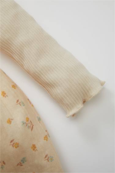 فستان بيبي بناتي فلورال مضلع قصة عادية كم طويل بياقة مستديرة