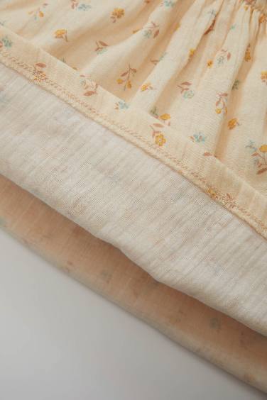 فستان بيبي بناتي فلورال مضلع قصة عادية كم طويل بياقة مستديرة