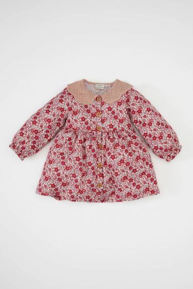 Baby Girl Printed Long Sleeve Twill Dress