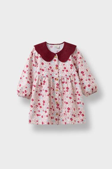 فستان بيبي بناتي فلورال تويل قصة عادية كم طويل بياقة دانتيل