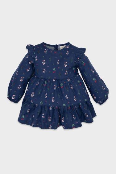 Baby Girl Floral Long Sleeve Twill Dress