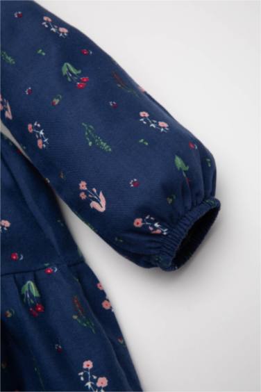 Baby Girl Floral Long Sleeve Twill Dress