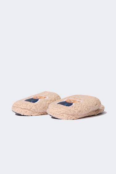 Boy Teddy Printed Flat Sole Home Slippers