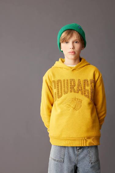 Boy Oversize Fit Printed Thick Hooded Sweatshirt