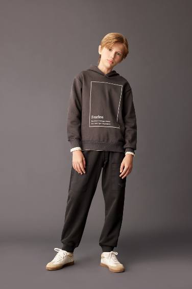 Boy Hooded Printed Thick Sweatshirt