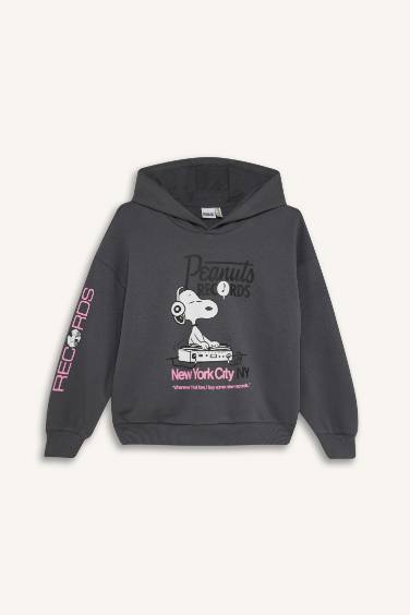 Kız Çocuk Snoopy Oversize Geniş Kalıp Kapüşonlu Sweatshirt