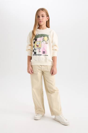 Kız Çocuk SpongeBob Relax Fit Bisiklet Yaka 3D Sweatshirt