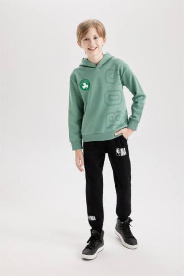 Erkek Çocuk Yeşil NBA Boston Celtics Kapüşonlu Sırt Baskılı Sweatshirt