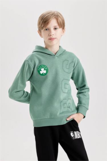 Erkek Çocuk Yeşil NBA Boston Celtics Kapüşonlu Sırt Baskılı Sweatshirt