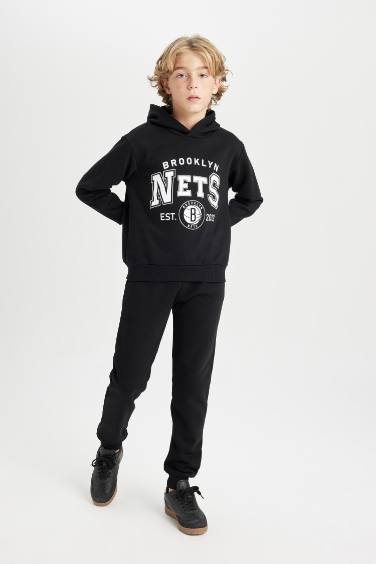 Erkek Çocuk Siyah NBA Brooklyn Nets Kapüşonlu Sweatshirt