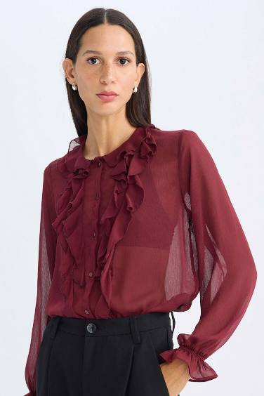 Regular Fit Crew Neck Chiffon Blouse