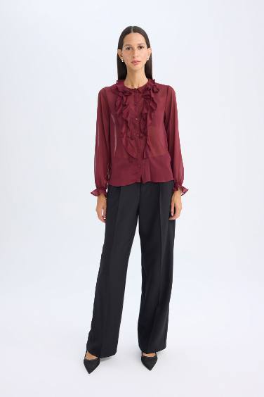 Regular Fit Crew Neck Chiffon Blouse