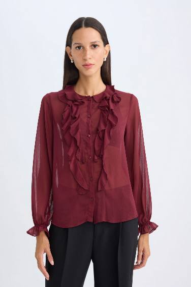 Regular Fit Crew Neck Chiffon Blouse