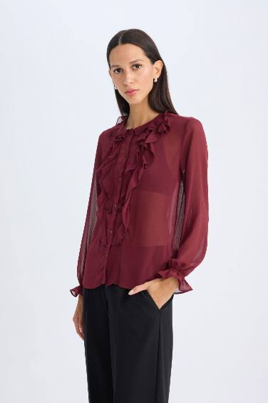 Regular Fit Crew Neck Chiffon Blouse