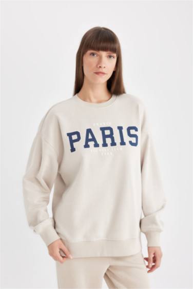 Свитшот оверсайз с круглым вырезом с принтом