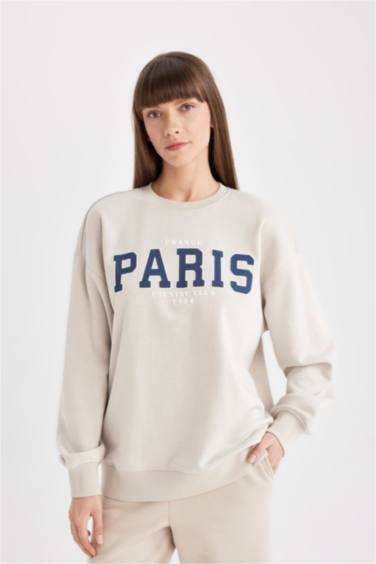 Свитшот оверсайз с круглым вырезом с принтом