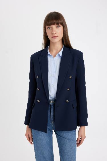 Blazer Oversıze Fıt Manche Longue Col De Chemise