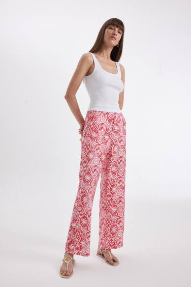 سروال واسع قصة مستقيمة بخصر عالي و جيوب