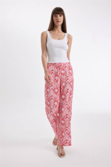 سروال واسع قصة مستقيمة بخصر عالي و جيوب