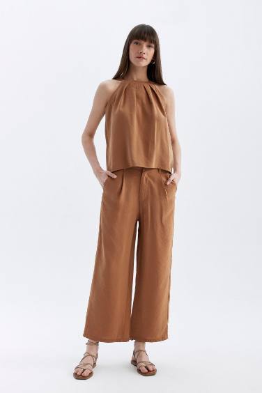 Short High Waist Wide Leg Crop Trousers