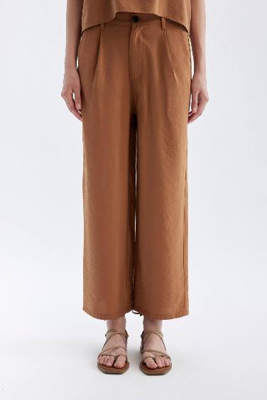Short High Waist Wide Leg Crop Trousers