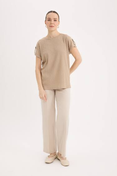 تيشيرت كاجوال نص ردن قصة عادية بياخة مستديرة