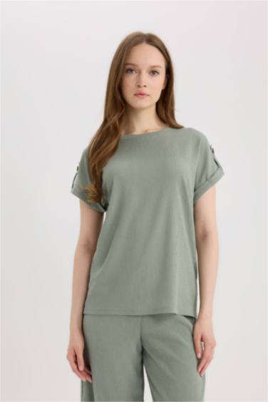 T-shirt froissé à col rond Coupe régulière