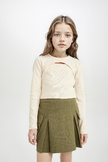 Girl Pleated Detailed Gabardine Skirt